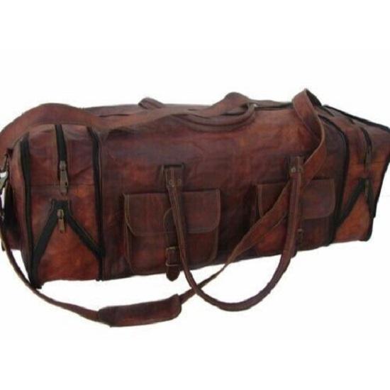 

Мужская большая натуральная винтажная кожаная дорожная сумка Duffel Luggage Sports Weekend Bag