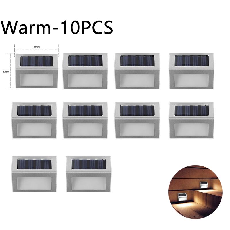 10PCS Solar Step Lights Solar Fence Lights Outdoor 3LED Stainless Steel Wall Lamps Deck Lights For Stair Fence Step Walkway Pati