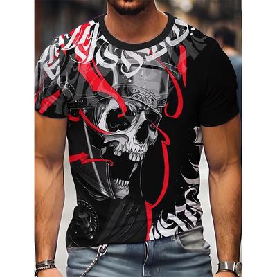 Letnia męska koszulka z nadrukiem graficznym 3D czaszki, cool T-shirty z krótkim rękawem w stylu ulicznym dla dużych i wysokich mężczyzn, odzież oversize, topy, nowość