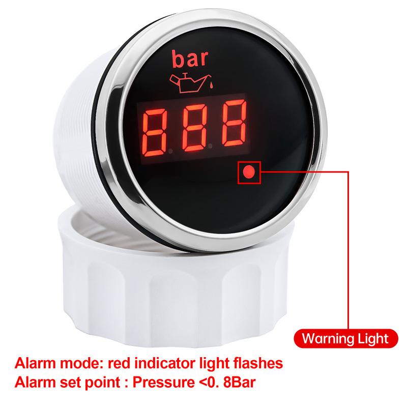 52mm Digital Oil Pressure Gauge Red Backlight with Alarm 0~10 Bar Oil Press Meter 1/8NPT Sensor for Auto Car Boat Marine 12V 24V