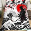 Japanese Samurai Bedding Set Full Size Cherry Blossoms Comforter Cover Red Sun Hokusai Duvet Cover Fuji Mountain Quilt Cover