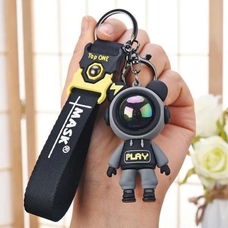 6cm Cartoon Lightning Bear Keychain Cute Astronaut Bear Doll Keyring Bag Pendant Couple Car Keyholder Creative Bag Charm Accessories