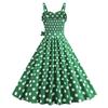 Women Vintage Dress 50s Retro A-line Big Swing Sleeveless Dot Print Contrast Color Elastic Bust High Tight Waist Backless Knee Length Evening