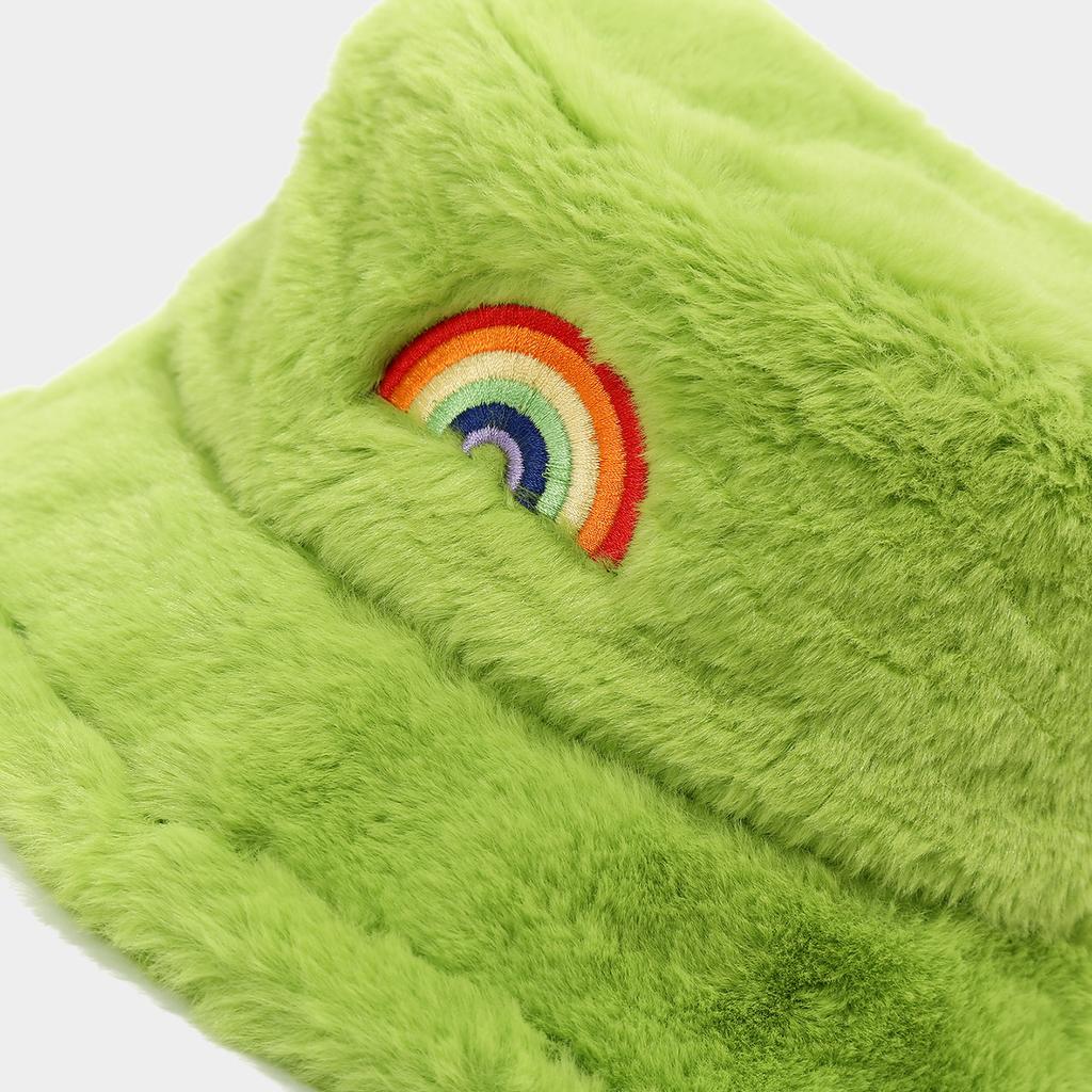 Autumn and Winter Bucket Hat Trendy European and American New Rainbow Embroidery Thickened Warm Hat Women's Outdoor Versatile Sun Hat