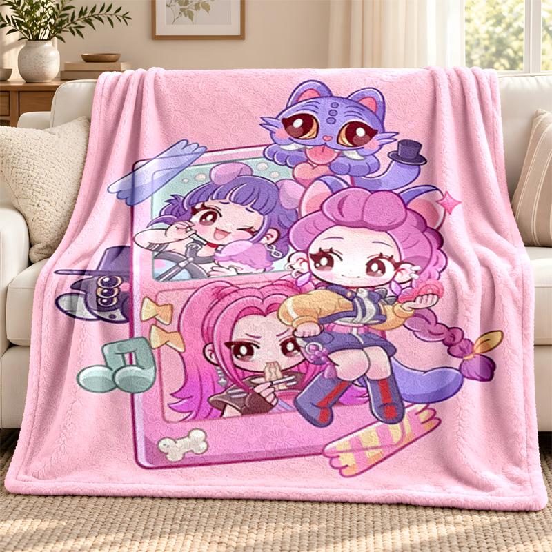 Kpop Demon Hunters Blanket Flannel Blanket Soft Cozy Plush Throw for Sofa Bed Lightweight Home Decoration Outdoor Camping