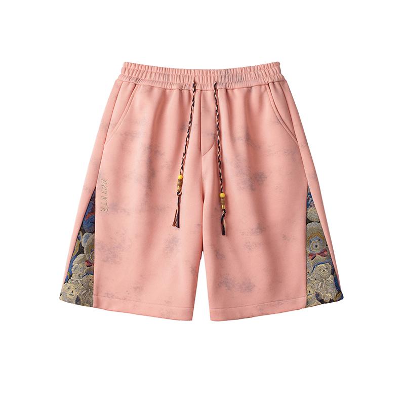 

2025 Летние мужские шорты свободного покроя Мужские тонкие повседневные широкие шорты Мужские трендовые свободные спортивные шорты Мужские пляжные шорты с принтом в стиле пэчворк XL розовый