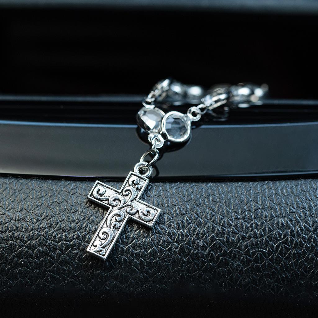 Cross Car Pendant, Transparent Beaded Steering Wheel Ornament, Personalized Car Interior Decoration Supplies