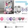 62pcs Colorful Bow Disco Balloon Silver Number Birthday Balloon Set Pink Music Note Children Adult Festive Party Decoration