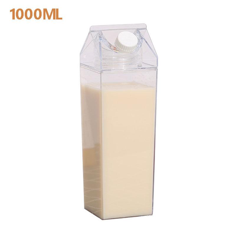 1000ml Clear Milk Bottles Portable Reusable Milk Box Leakproof Carton Water Container for Kitchen Travelling Sports Camping