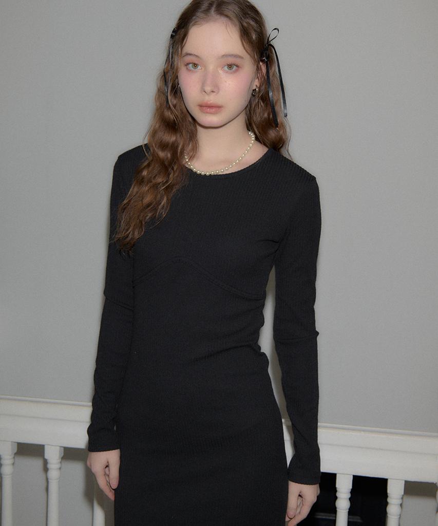 SALON DE YOHN Line Point Basic Jersey Dress_ Black