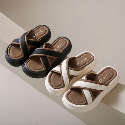 Soft Leather Slippers Women Wear 2025 New Summer Internet Celebrities Thick Bottom Breathable Non-slip Soft Bottom Women's Word Slippers