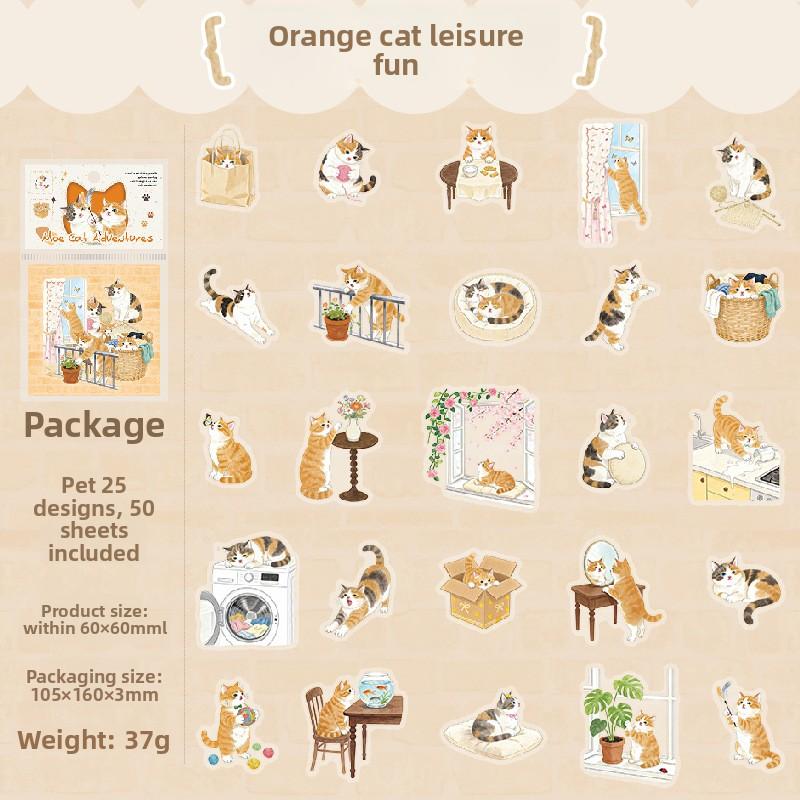 50 stickers per pack Adorable Cat Adventures Series Scene-building stickers with cute cat designs for DIY scrapbooking within 60*60mm per sheet