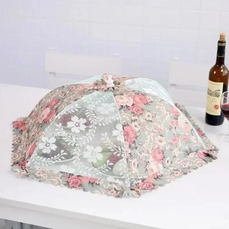 New Folding Vegetable Gadgets Household Kitchen Convenience Dustproof Mesh Food Cover Umbrella Shape Fly Proof Stain Table Lace