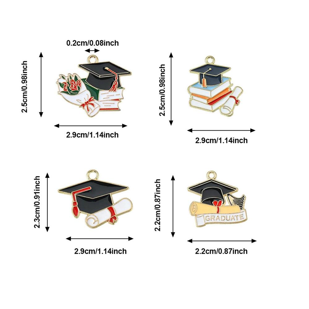 3/7/14pcs Alloy Material University Hat Pendant Enamel Graduation Hat Pendant Book Matching Bachelor's Hat Pendant Jewelry Making DIY