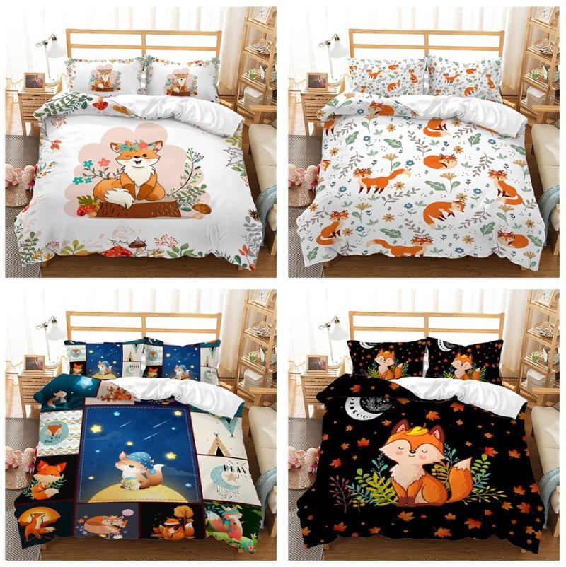 3D Cartoon Fox Pattern Bedding Set Home Decoration Duvet Bedding Gift for Children and Teenagers