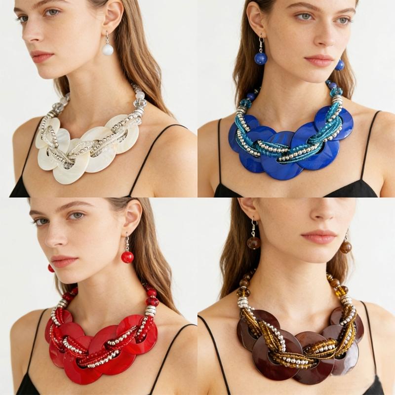 Elegant Shell Jewelry Set With Geometric Design Lightweight Sturdy For Daily Wear And Special Occasions Multiple Color Options