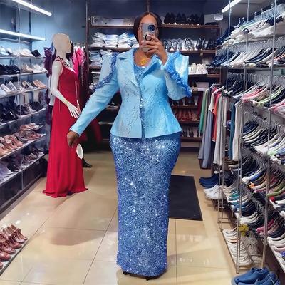 Robes de Fête de Mariage Femmes Manches Longues Manteau Gilet à Sequins Robe Turquie Ensemble de Vêtements Africains Tenue Dashiki