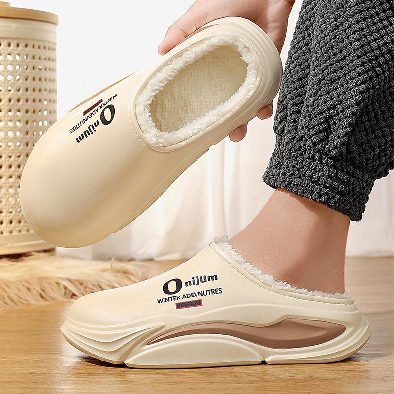 Winter Men Women Warm Slippers Cotton Slippers Outdoor Indoor Warm Shoes Waterproof Mens Couple Home Bedroom Plush Warm Slippers