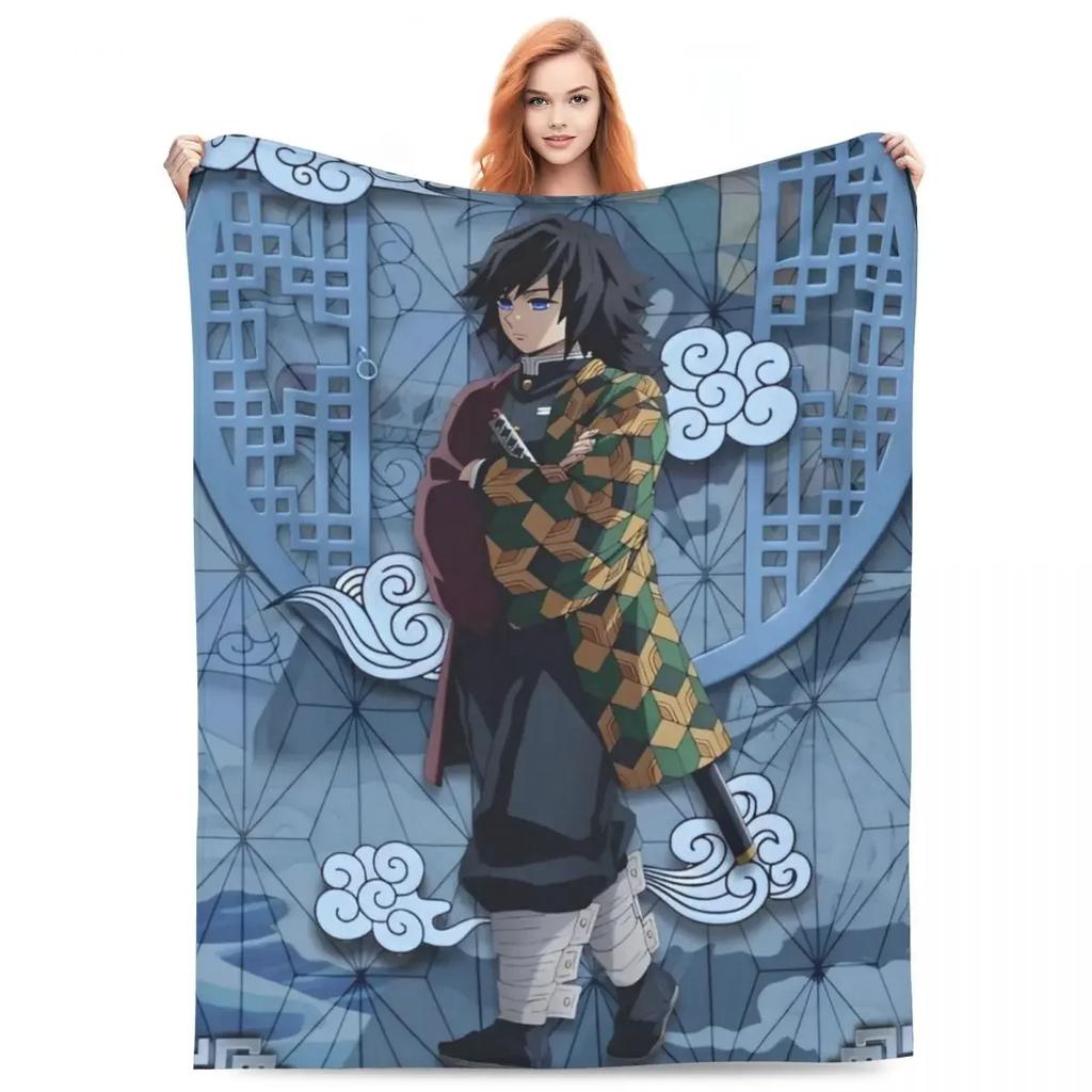 Water Hashira Giyu Tomioka Blankets Coral Fleece Plush Anime Demon Slayer Super Soft Throw Blanket for Car Sofa Couch Bedspread