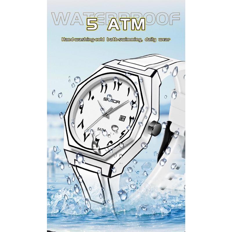 SANDA Fashionable Men's Quartz Watch Waterproof Silicone Strap Unique Scale Calendar Creative Lines Student Watches