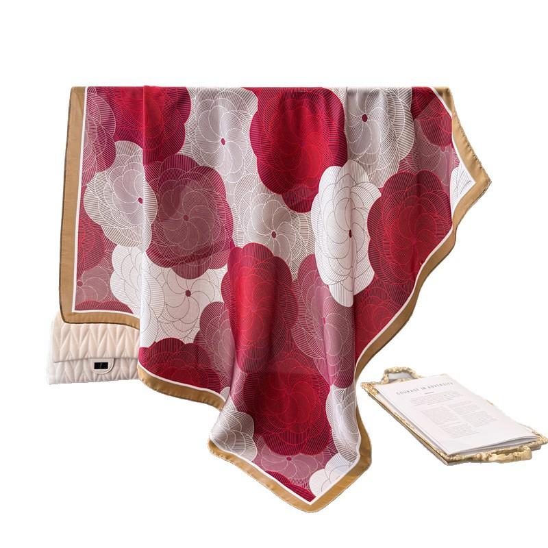 Korean Version Of Elegant Floral Satin Imitation Silk Printing Large Square Scarf Silk Scarf Shawl Headscarf Neck Protection Scarf Decorative Scarf