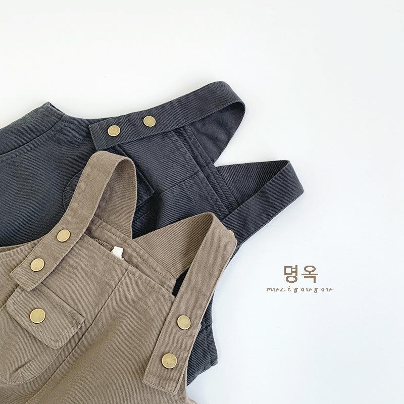 Korean Style Unisex Kids Solid Suspender Long Pants Casual Children Clothing