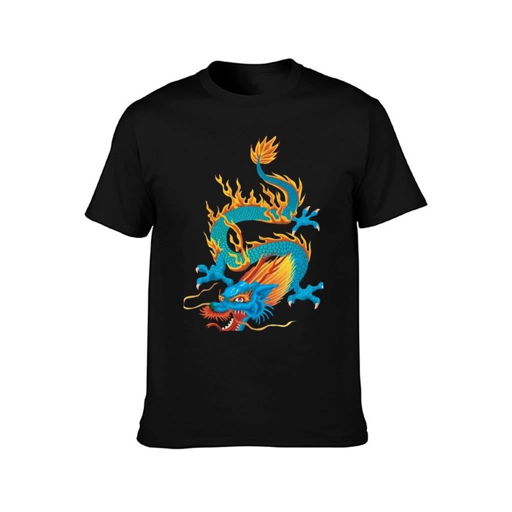 Blueyellow Oriental Dragon TShirt Big Size Short Sleeve Casual Top