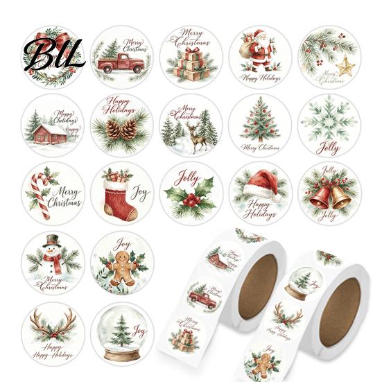 Holiday Decorative Sealing Stickers Christmas Round Stickers, Nordic Style Watercolor Labels, Festival Card Decorating Tags Envelope Decals