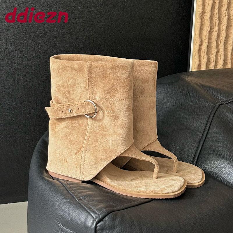 Fashion Fashion Flock Women Ankle Boots Shoes Female Flip flops New 2025 Open Toe Ladies Sandals Booties With Height Increasing Footwear