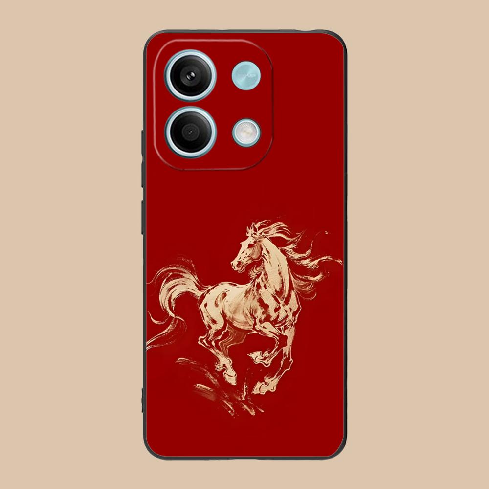 Golden Horse Year Mobile Phone Case for POCO M7 M6 M5 M4 M3 X7 X6 X5 X4 X3 Pro GT 5G Colorful Printing Cover Cover Pretty Luxury