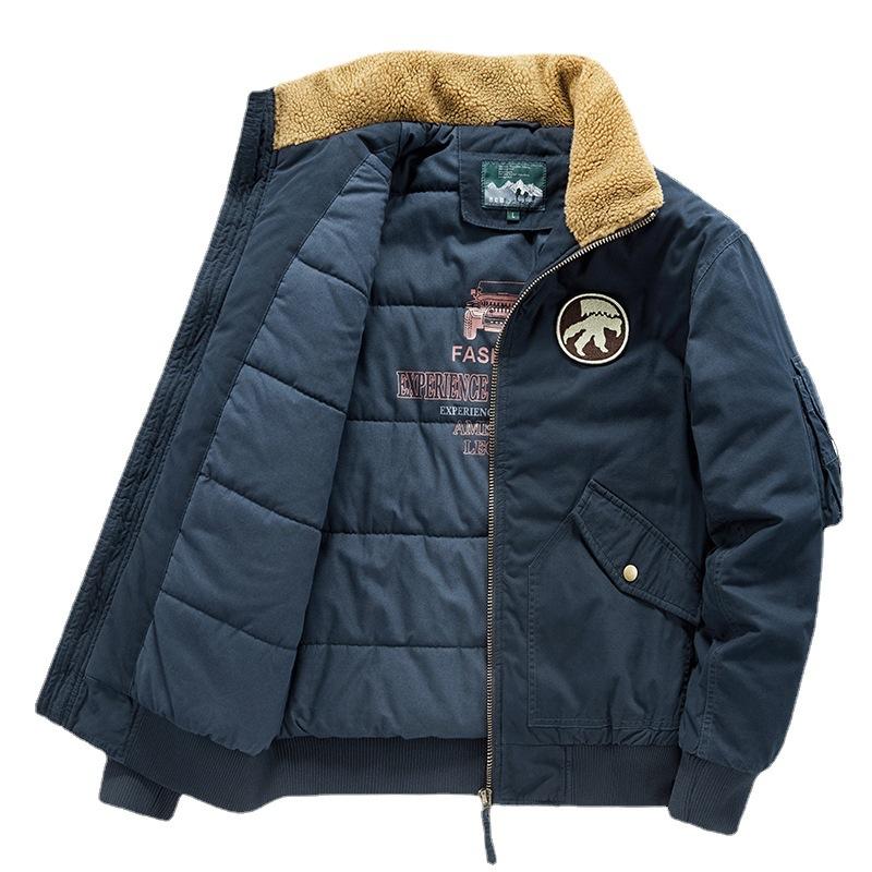 Men's New Winter Pilot Cargo Plus-size Lamb Wool Collar Padded Jacket