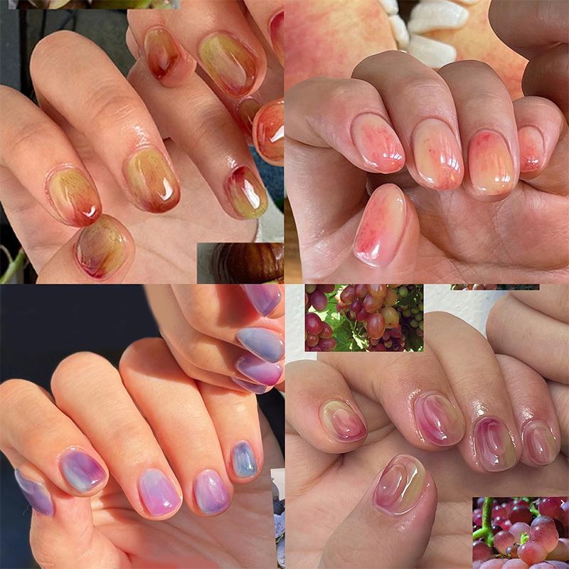

96 шт. Накладные ногти короткие французские с градиентом фруктовых цветов, простые красочные квадратные, накладные ногти на клеевой основе, полный набор, носимые накладные ногти, коробка