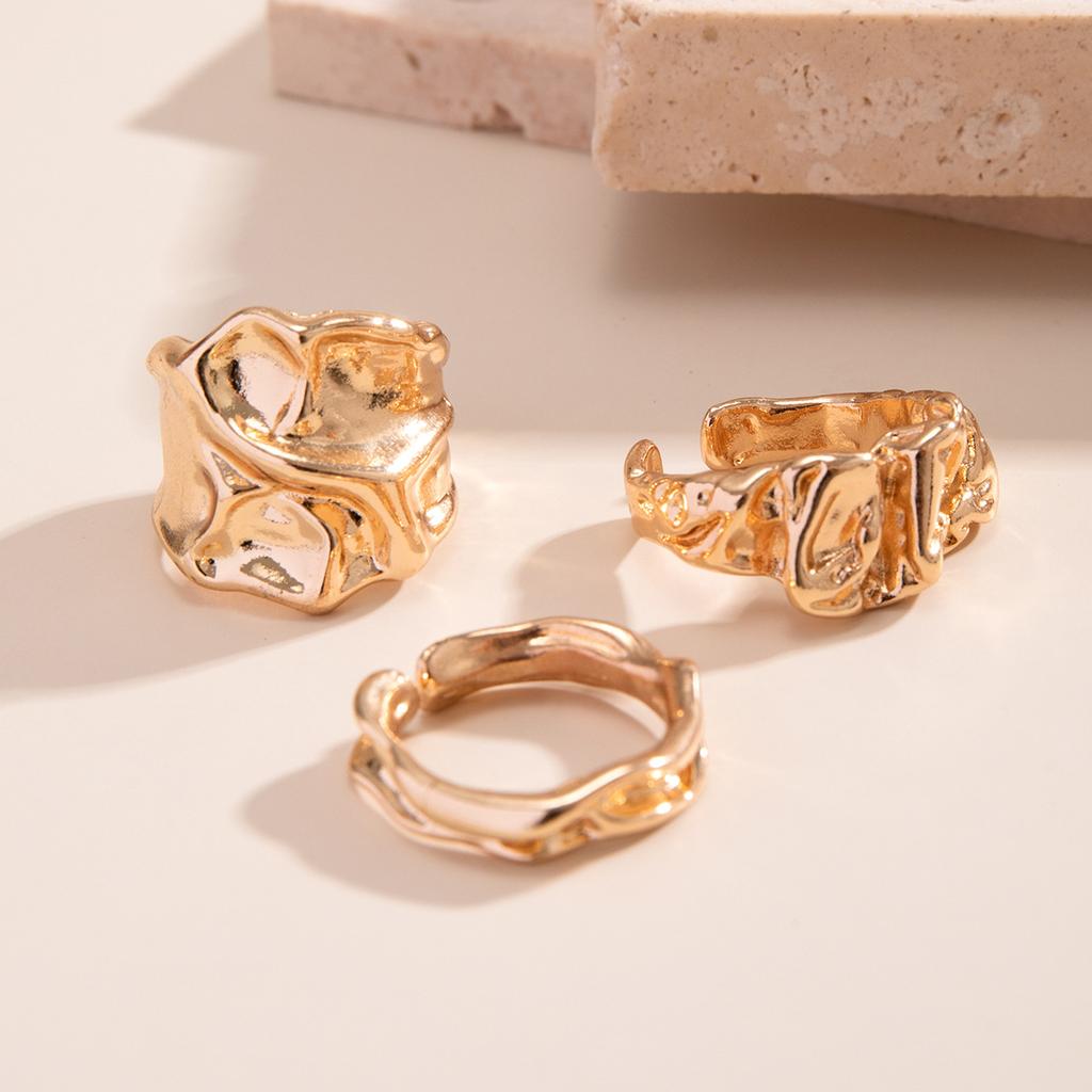 3 stk Vintage uregelmessig plissert åpen ring for kvinner menn Vintage punk flytende metall stil finger Y2K tilbehør mote smykker