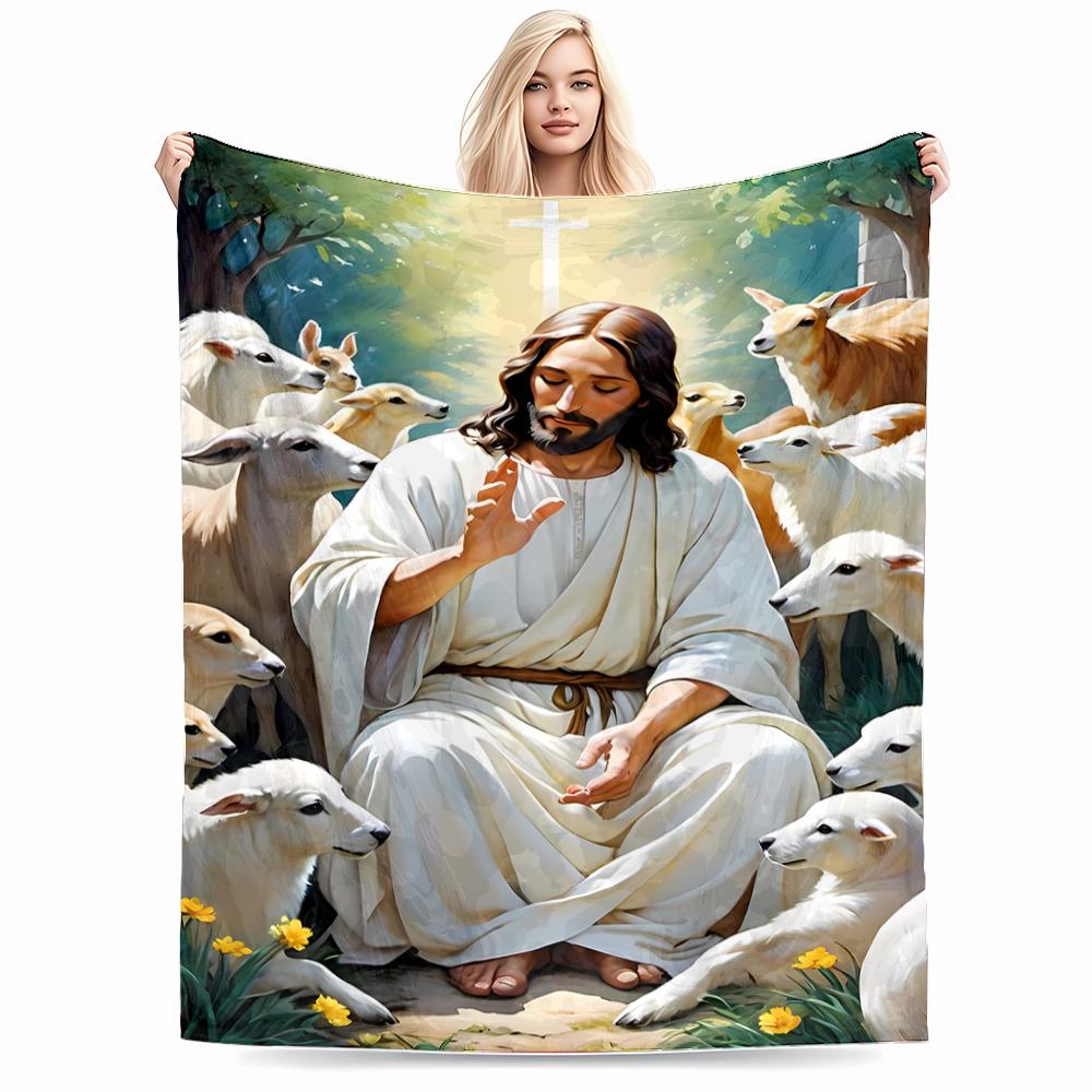 Peaceful Shepherd with Lambs Design Keep warm"Flannel blanket for bedroom, living room, sofa, and nap