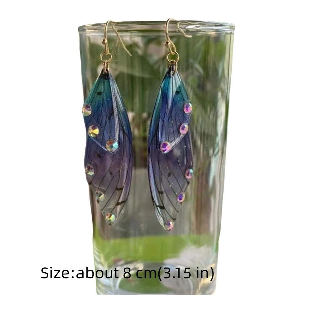 Fairy Clear Butterfly Drop Earrings Gradient Resin Dangle Earrings Bling Foil Rhinestone Simulation Wing Earring