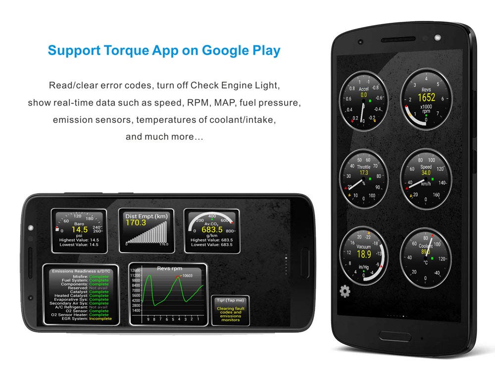 Bluetooth OBD2 Scan Automotive Diagnostic Tester for Tool, v1.5 iOS/Android (L)