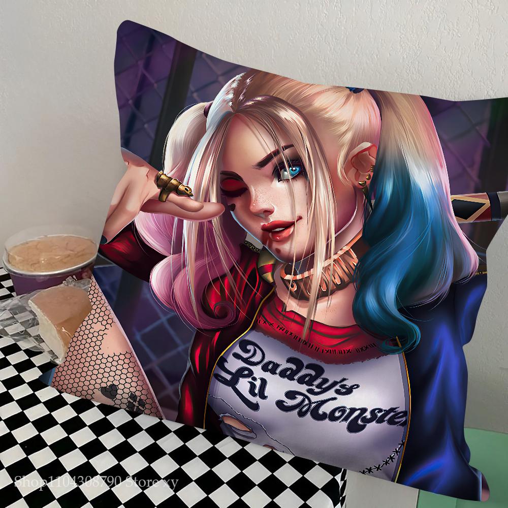 H-Harley Q-Quinn Pillow Case Fashion Square Pillowcase Bedroom Sofa Room Ins Decoration Leisure Cushion Cover 40x40