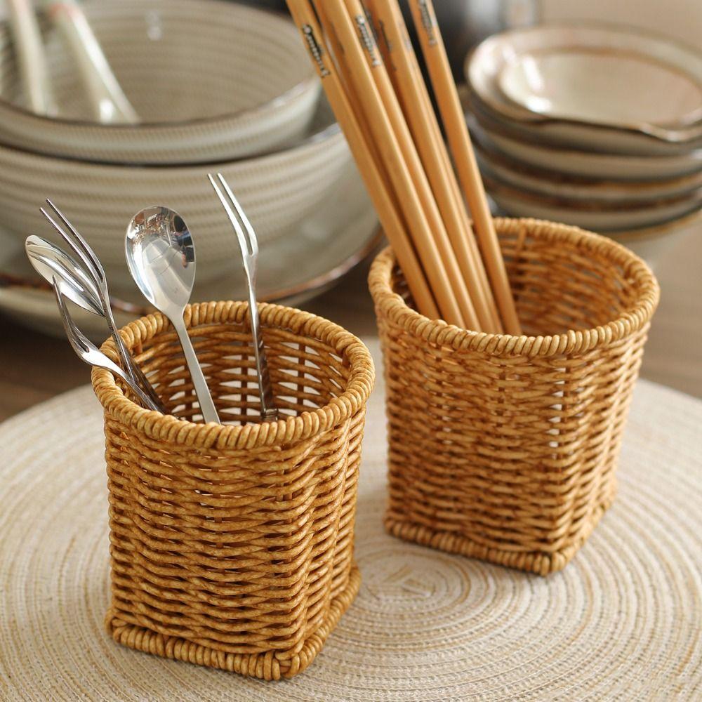 Large Capacity Tableware Storage Container Rustic Style Plastic Pen Holder Household