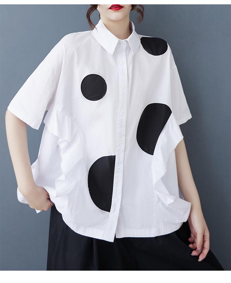 Kortärmad överdimensionerad bomullsvintage prickig skjorta & blus för blus Casual lös sommartoppar damer knappskjorta
