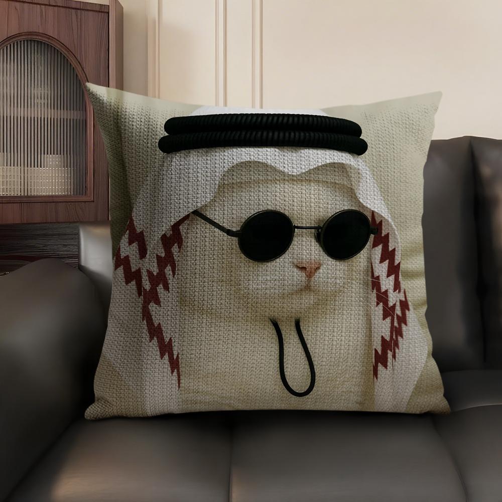 Handsome Fashion Pretty Cat Cushion Cover Natural Linen Organic Fabric Double-Sided Printing Sofa Home Decor Gift Pillow Case