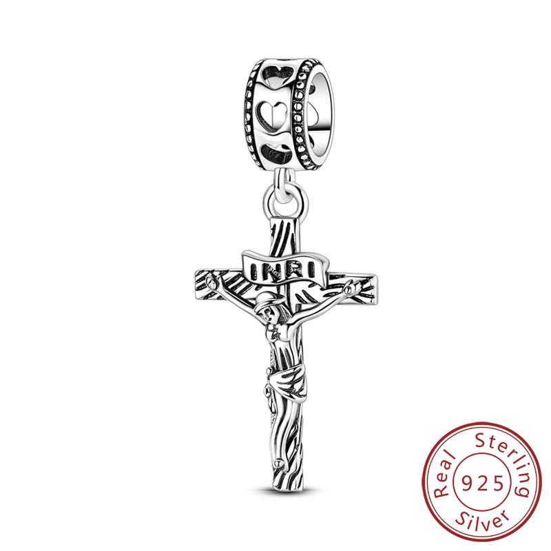 100% Copper Metal Charm Bead Components Bead Components Bible Zircon Cross Jesus Both Hands Pray Compatible With Authentic Original Bracelets High