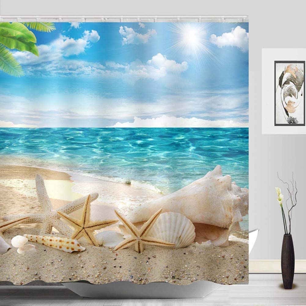 Beach Ocean Theme Shower Curtain for Bathroom Sunrise Sunset View Scene Hawaii Seashore Summer Coastal Seaside Seascape Decor
