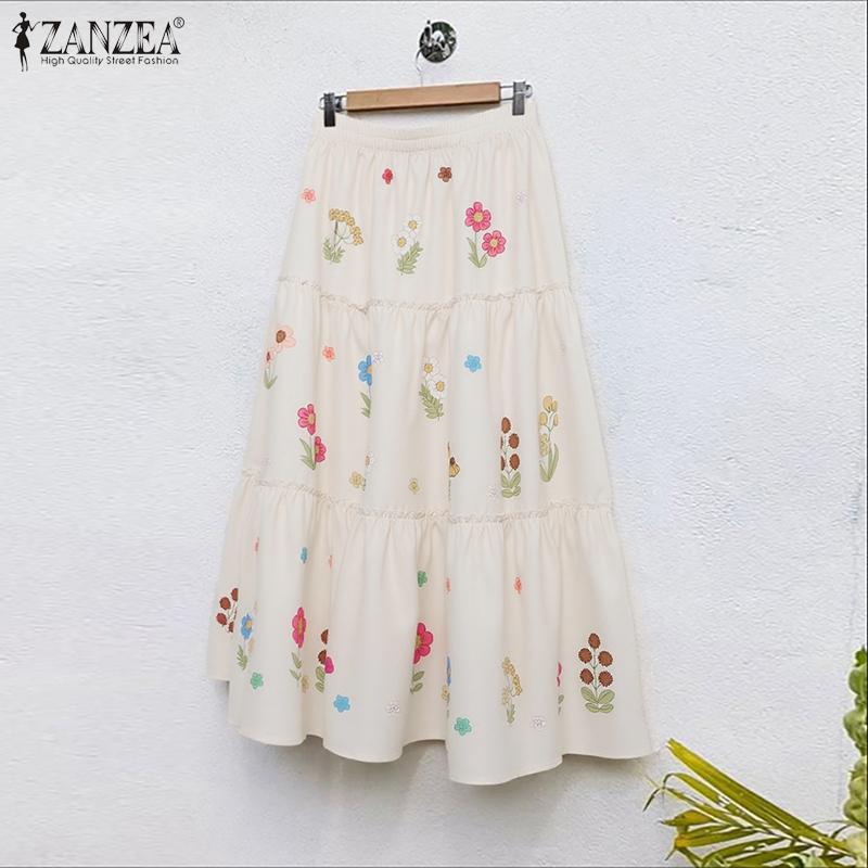 ZANZEA Women Casual Elastic Waist Loose Summer Floral Long Skirts