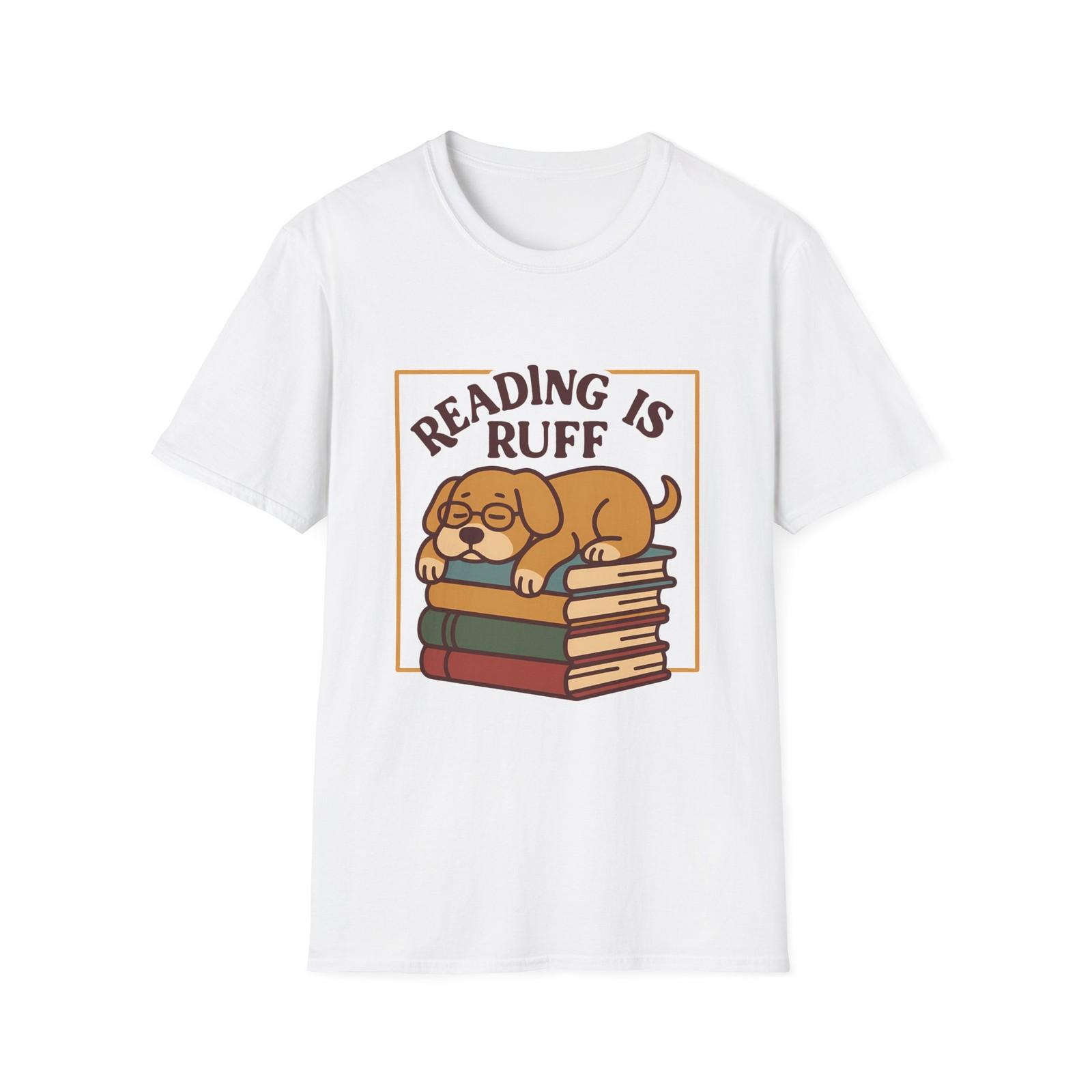 Unisex Softstyle T-Shirt Mens Womens Tees Top Cozy Dog Book Lover Reading Humor Cartoon Art 2XL