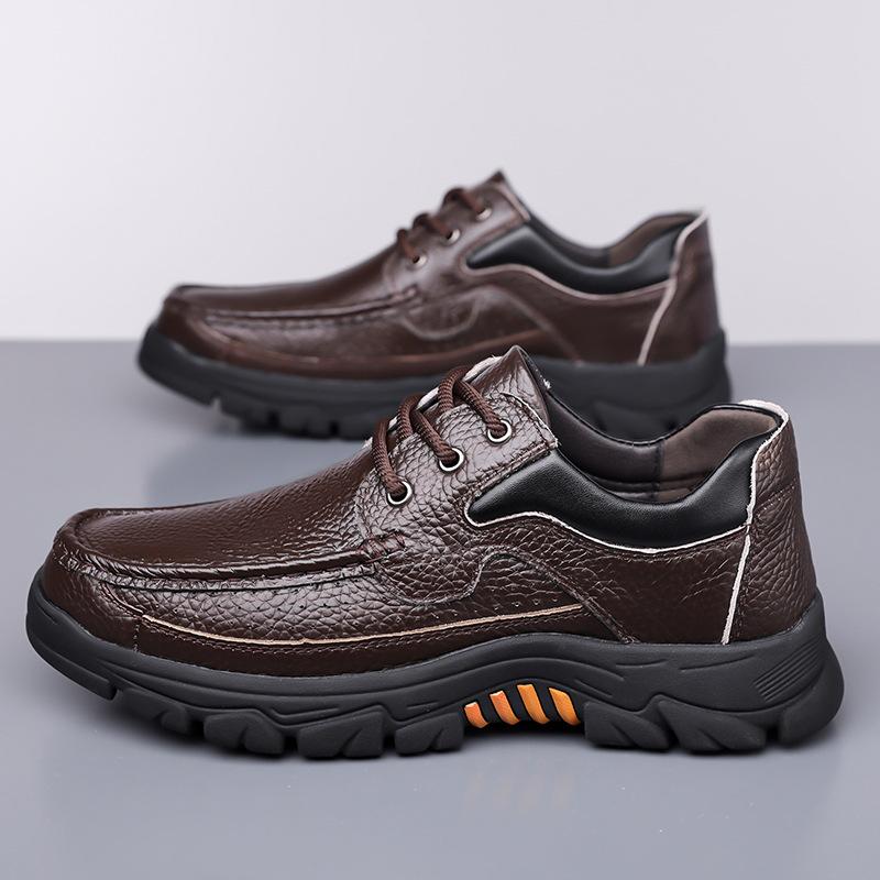 Spring Autumn New Designer Casual Shoes for Men Fashion Solid Color Leather Shoes Male Soft Sole Lace Platform Dress Shoe Man