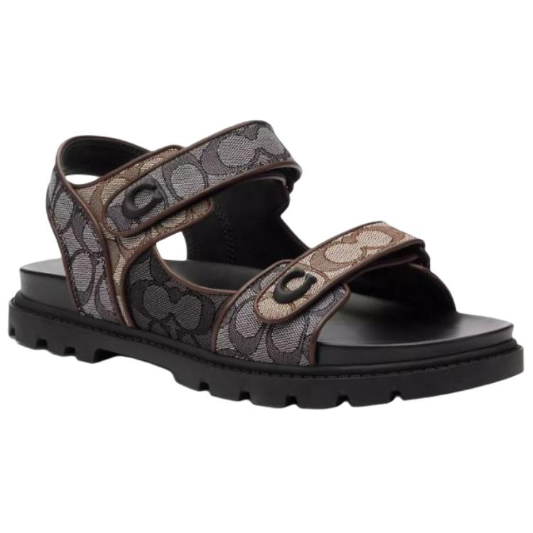 Coach Platform Leather Velcro Open Toe Flat Slide Sandals Unisex Sandals Black CCA90-L38