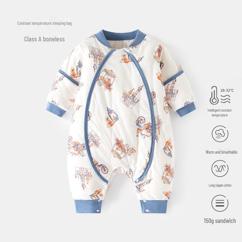Newborn Anti-Kick Split Leg Sleeping Bag - Thick, Padded, and Zippered for Autumn and Winter