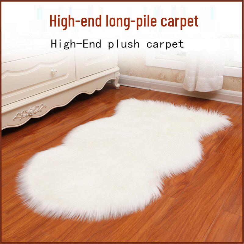 White Fluffy Irregular Plush Bedroom Rug & Sofa Cushion Blanket