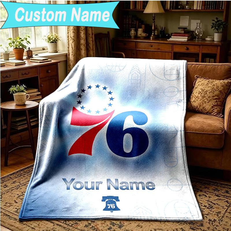1PC Custom Name Blanket Philadelphia Basketball Team Flannel blankets Patterns Throw Blanket All-Season Soft Gift for Couch, Bed, Camping, Birthday gi