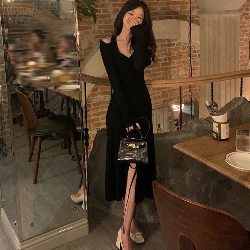 Black Neck Dress Light Luxury Niche High-end Winter Primer Sweater Skirt Knitted Dress